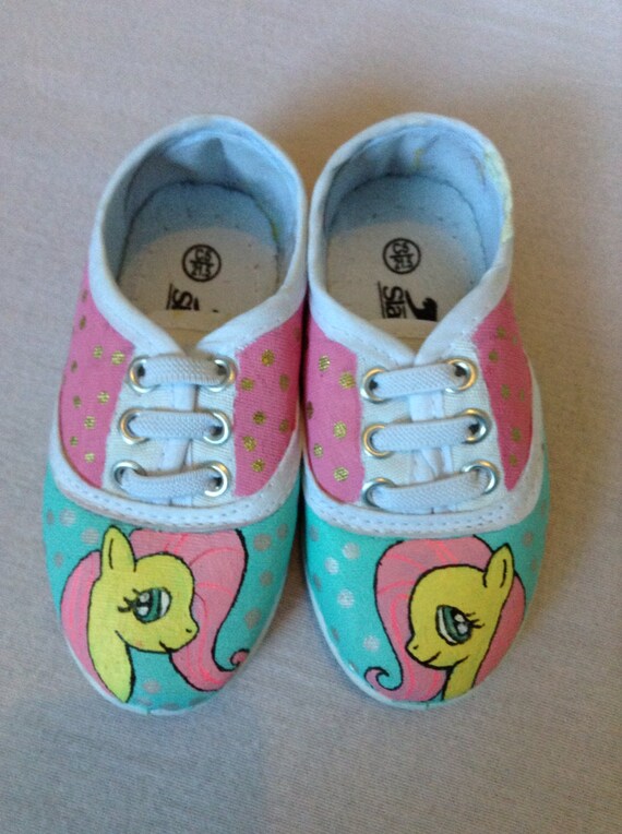 Hand painted My Little Pony Fluttershy shoes by LittleDaisyMouse