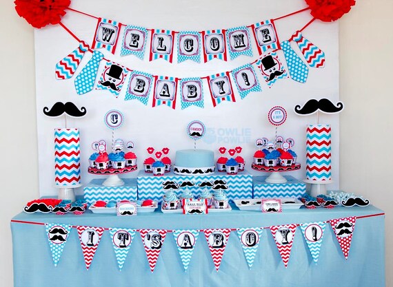 Little Man Mustache Bash BABY Shower Party Printable Package & Invitation, INSTANT DOWNLOAD, You Edit Yourself with Adobe Reader Il_570xn