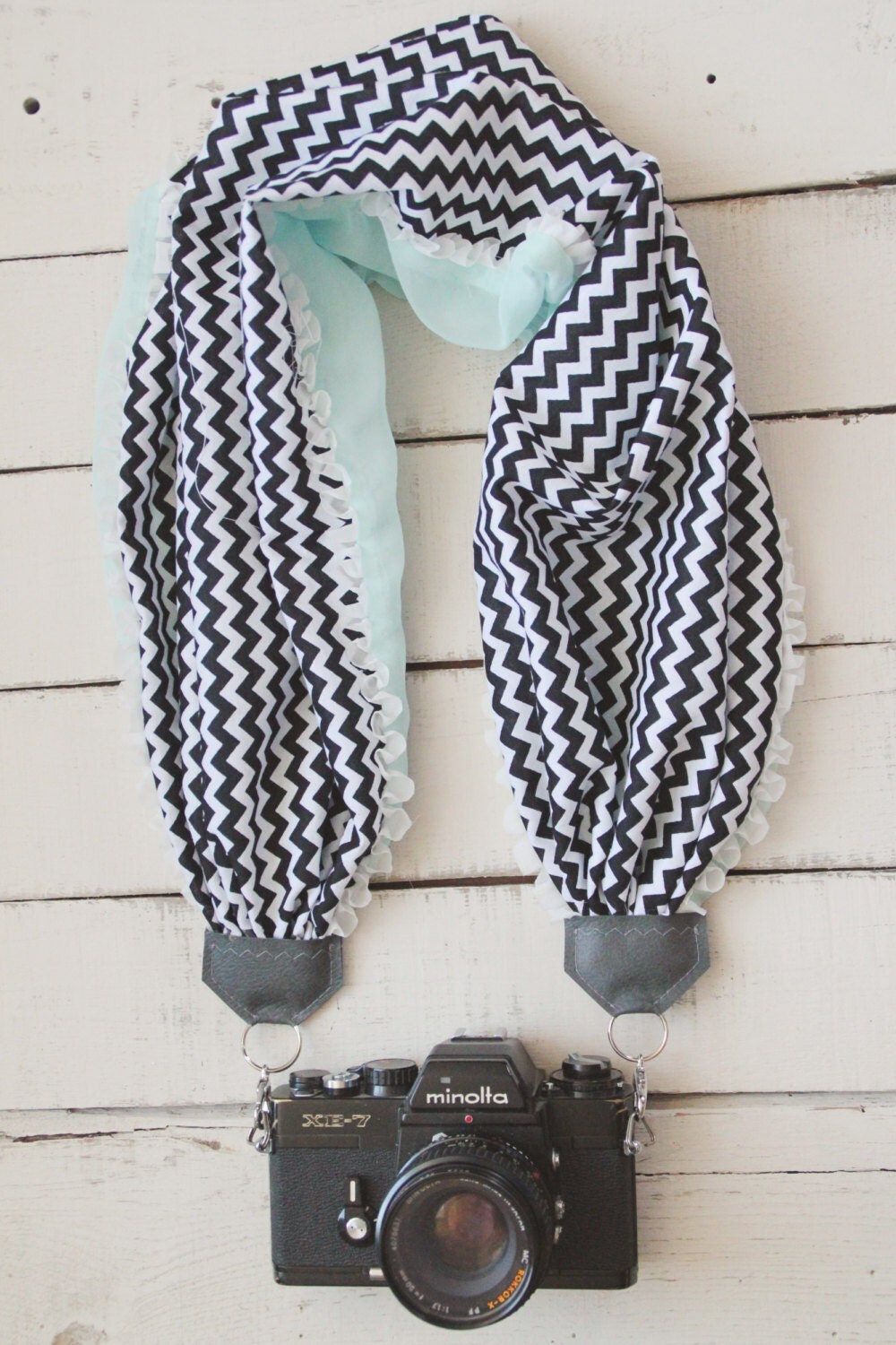 Camera Cozy // Black Chevron Turquoise & Lace