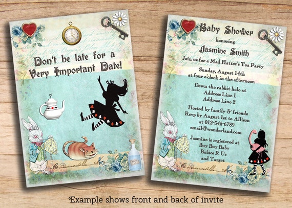 Items similar to Alice In Wonderland Baby Shower / Birthday etc Printable Cheap Invites DIY 