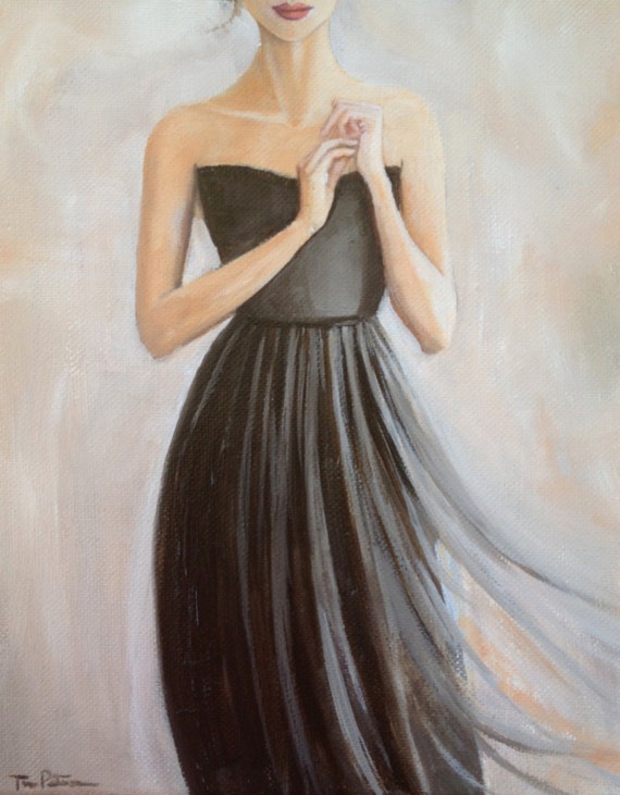 Oil Painting Woman Black Dress Hands Near Heart by TinaPetersenArt