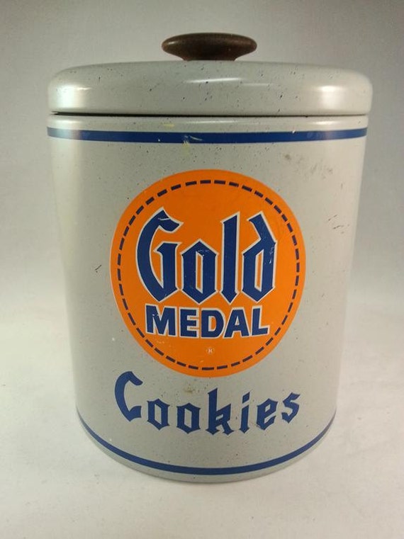 Vintage Gold Medal Flour Cookie Canister Tin by JnetsJunque