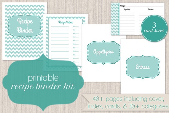 Recipe Binder Kit Printable Recipe Binder Teal by SagechicStudio