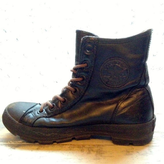 Vintage Black Converse Military Boots Brown Laces Mens 6.5