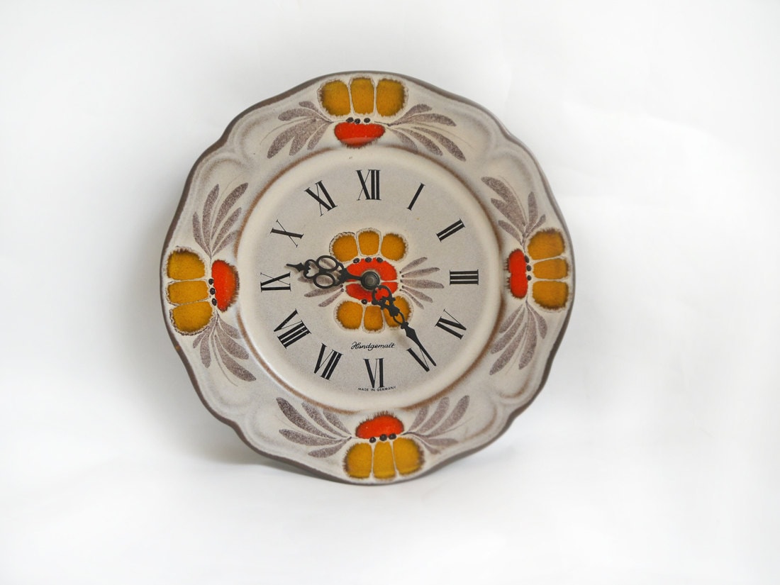 Vintage Ceramic Wall Clock Handpainted in Germany Rustic Plate
