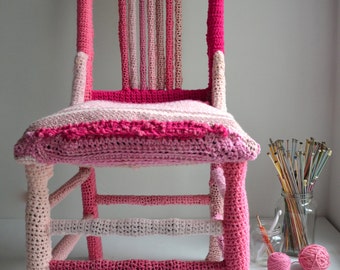 Yarn Bombed Accent Chair, Knit and Crocheted Home Furnishings, Knit Chair, Crochet Chair, Whimsical Home Furniture, Children's Chair (SOLD)