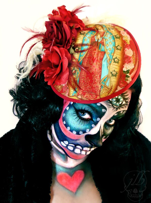 VIRGEN DE GUADALUPE Round Rose Fascinator Hat by NBBWEAR on Etsy