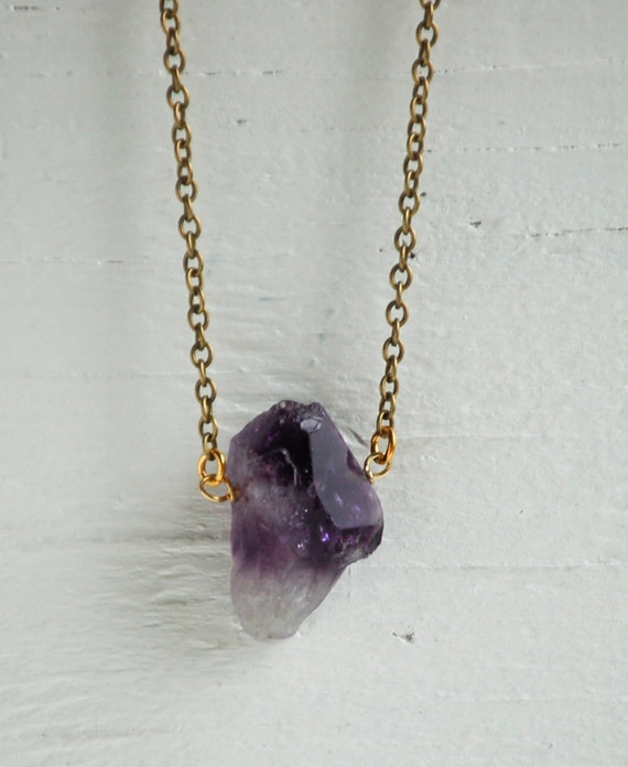 Raw Amethyst PENDANT Gemstone Gold Necklace by redtruckdesigns