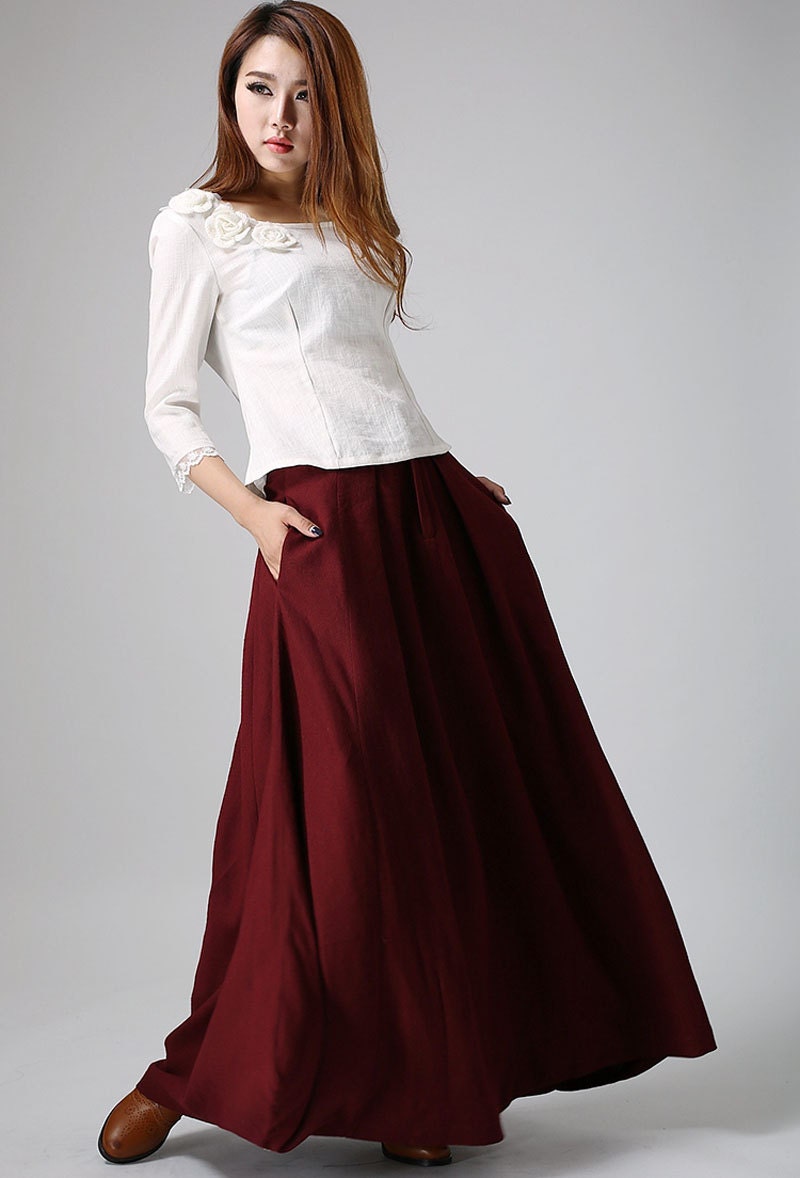 Burgundy skirt maxi skirt wine red skirt full length skirt