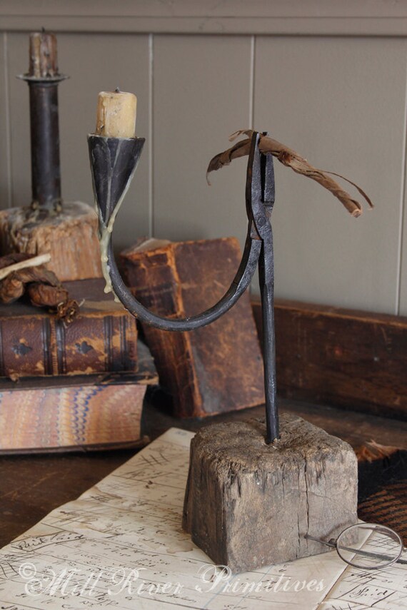 Early Look Primitive MakeDo Rush Light Candle Holder