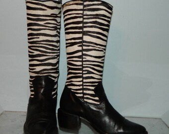vintage 80s boots size 6 designer Brighton zebra fur cowgirl cowboy boots
