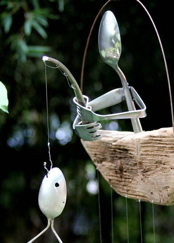 Spoon Man Driftwood Boat And Fish Wind Chimegarden Like This Item