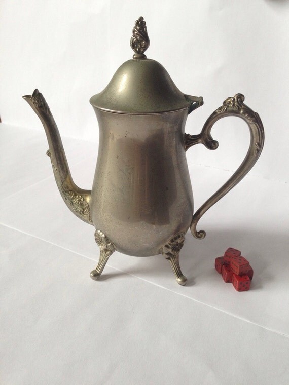 SALE Vintage Pewter Coffee Pot Footed Serving Teapot