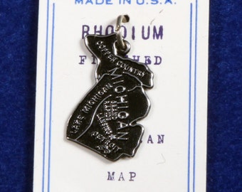 Vintage Sterling Silver State of Mi chigan Map Rhodium Plated Charm ...