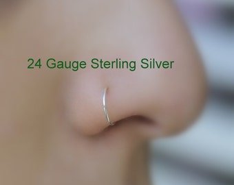 Nose Ring - Nose Piercing - Tragus Piercing - Cartilage Piercing - Helix Piercing - Sterling Silver 24 - 16 Gauge 7mm Inner Diameter