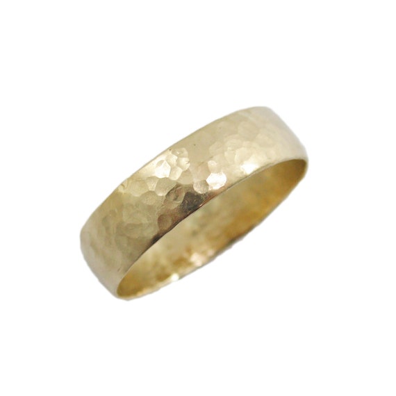 Gold wedding ring. Hammered matte domed 14k by KaiJewelry585