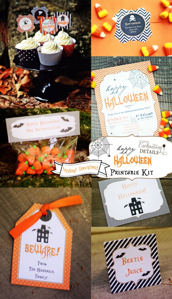 INSTANT DOWNLOAD Halloween Party Kit & Invitation- DIY/Customize Editable in Adobe Reader Il_570xn