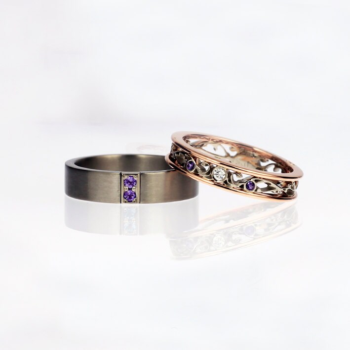 amethyst wedding ring set rose gold diamond ring men's
