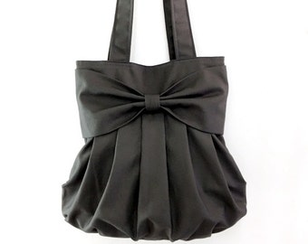 Handbags Cotton bag Canvas Diaper bag Shoulder bag Hobo bag Tote bag Purse Everyday bag Double Straps Bow bagDark Gray Bella