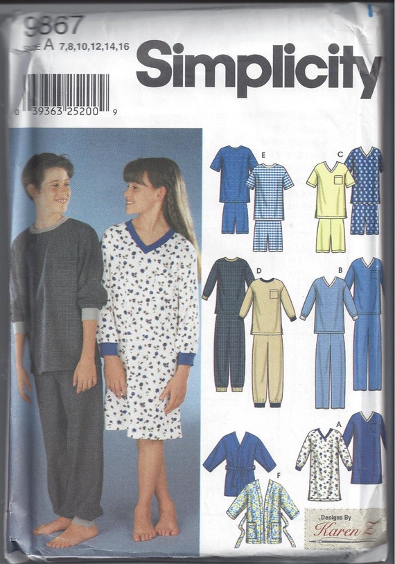 Simplicity 9867 Pattern for Kids' Pajamas Nightshirt