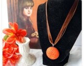 Vintage Retro Orange Sweater Fabric Button Necklace