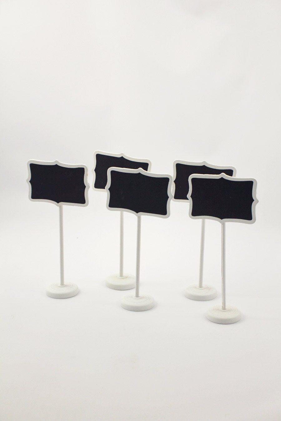 SALE Set of 5 White Mini Chalk board Stands Table