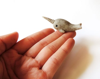 Stone Narwhal Totem Miniature Polymer Clay Animal Figure