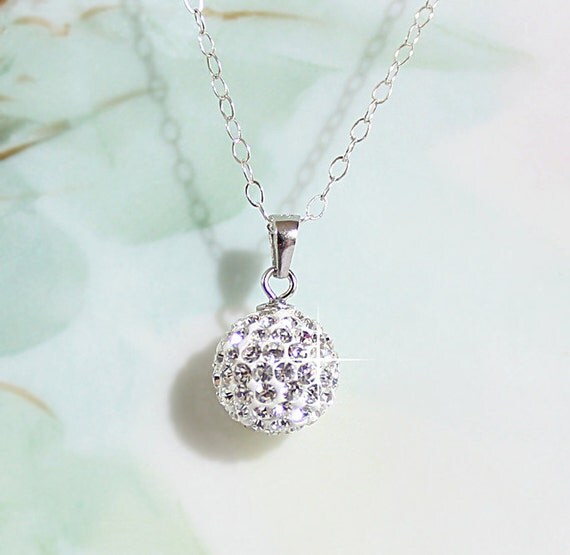 Disco Ball Necklace Petite Sterling Silver CZ Rhinestone