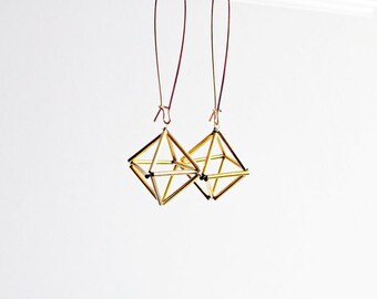 Himmeli inspired geometric earrings, dangle earrings in gold