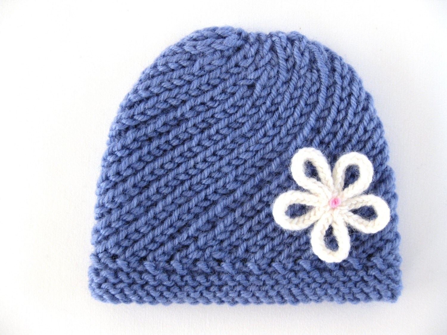 Preemie pattern spiral hat beanie knit flower prem girl purple