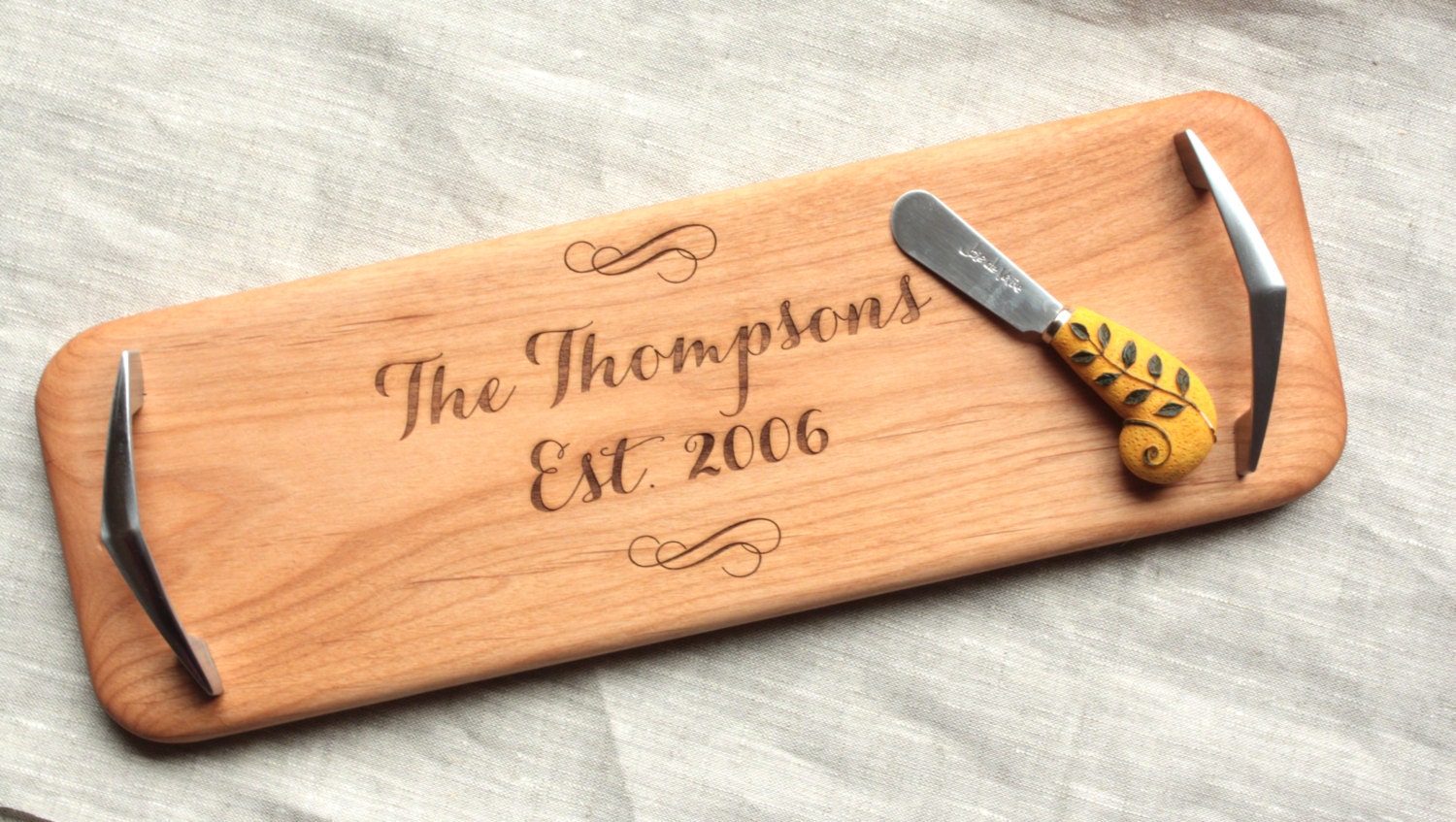 Personalized Wood Serving Tray with Modern Handles by TriElegance