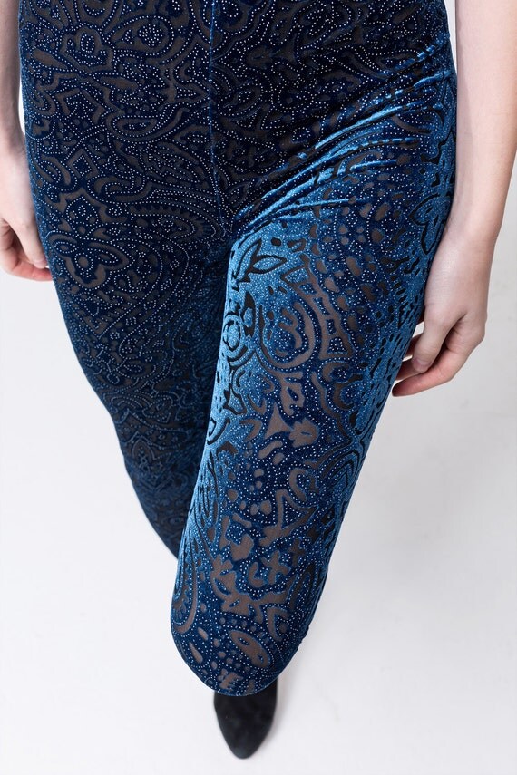 Navy blue velvet silver dots cut sheer lace by GenuinePeople