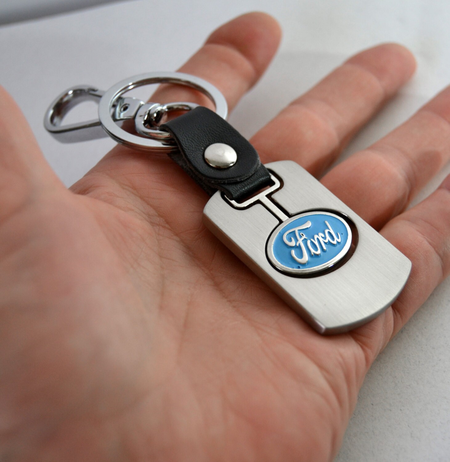 Ford Keychain Leather Keychain Stainless Steel by LeatherworksUSA