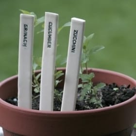 White Garden Markers with Dark Green Stamp