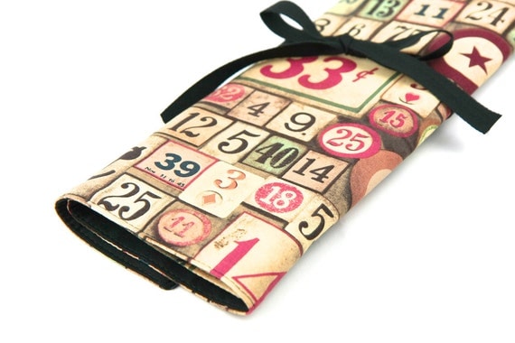 Knitting Needle Case - Game Pieces - IN STOCK 30 black pockets for straight, circular, double point needles or paint brushes