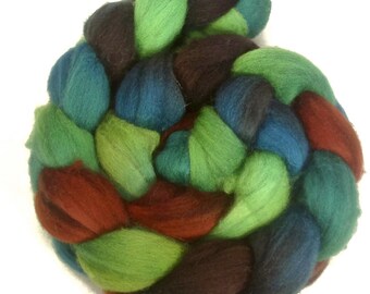Handpainted Polwarth Wool Roving - 4 oz. MALLARD - Spinning Fiber