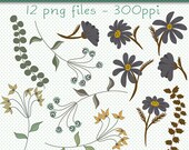 Clip Art Flowers, Fall Floral Clip Art, Fall Clip Art, Fall Flowers Clip Art, Digital Scrapbooking Element, Floral Art Image, Flower Graphic