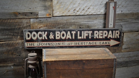 custom dock & boat lift repair sign rustic hand made vintage