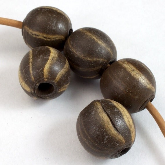 14mm Brown and Cream Clay Bead 6 Pcs 2541