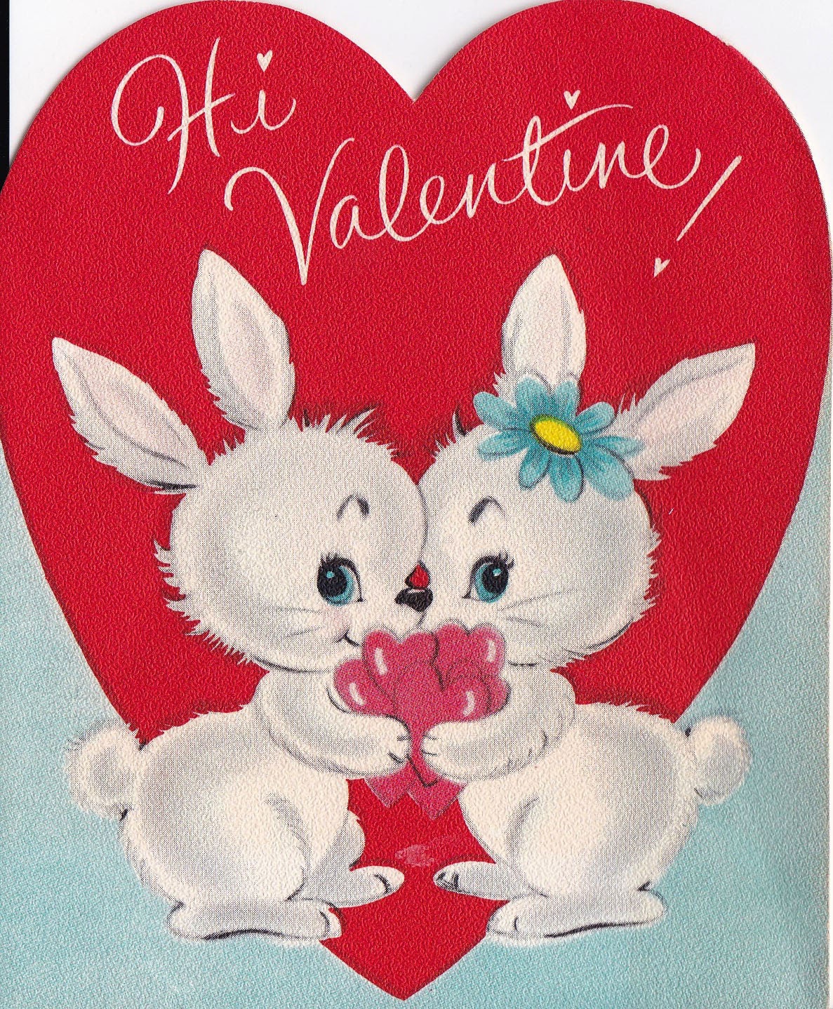 Vintage 1960s Hi Valentine Bunny Rabbits by poshtottydesignz