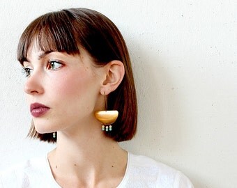 Big Brass and Bead Statement Chandelier Earrings