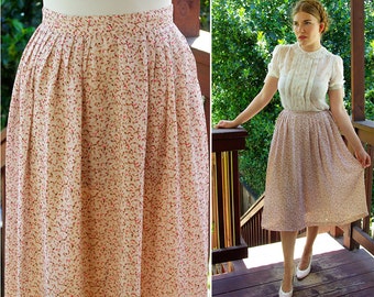 Afternoon MEADOW 1950's 60's Vintage Soft Pink Floral Skirt with Falling Leaves // size Small