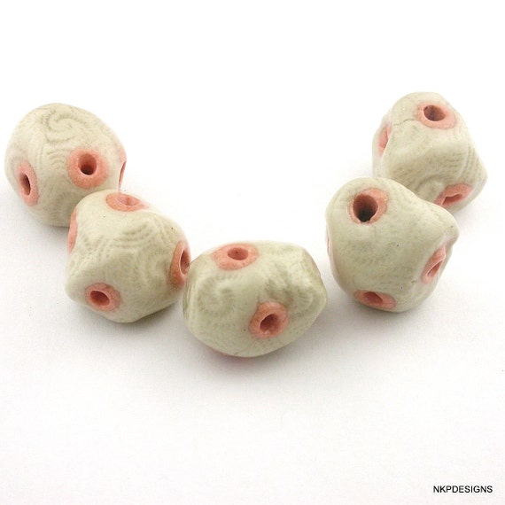 Peachy Cream Textured Nugget Ceramic Beads