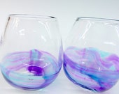 Hand Blown Art Glass Stemless Wine Glasses, Watercolor Series Wedding Registry Gifts