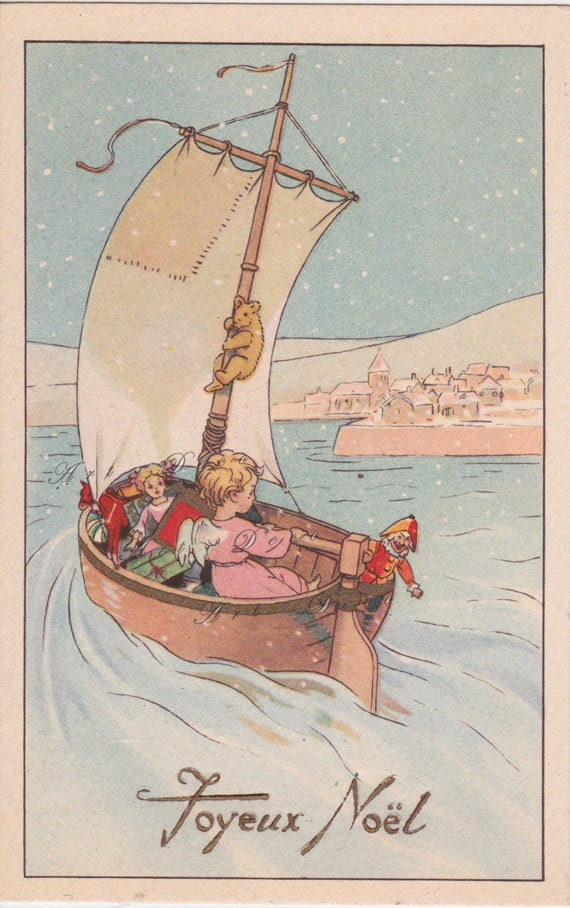 vintage French Christmas postcard for a DIY Christmas, digital image no. 1482