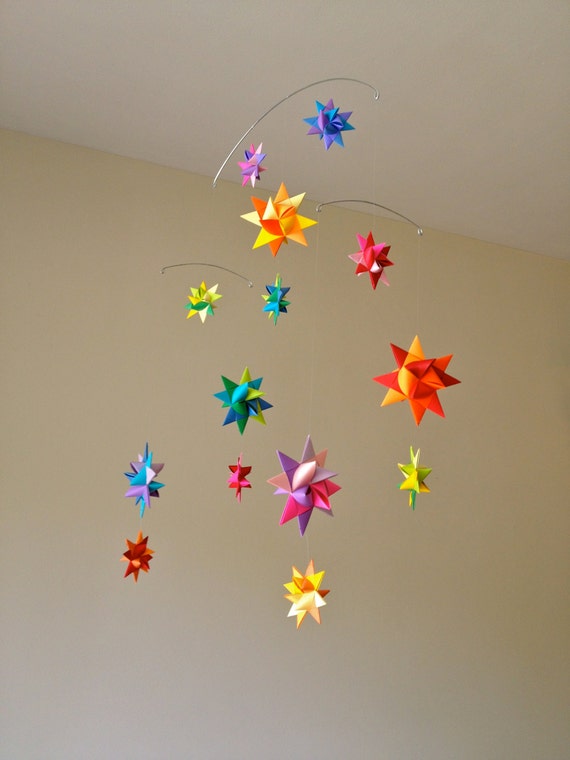 Baby Crib Mobile Origami Paper Stars 'Pyxis' Rainbow