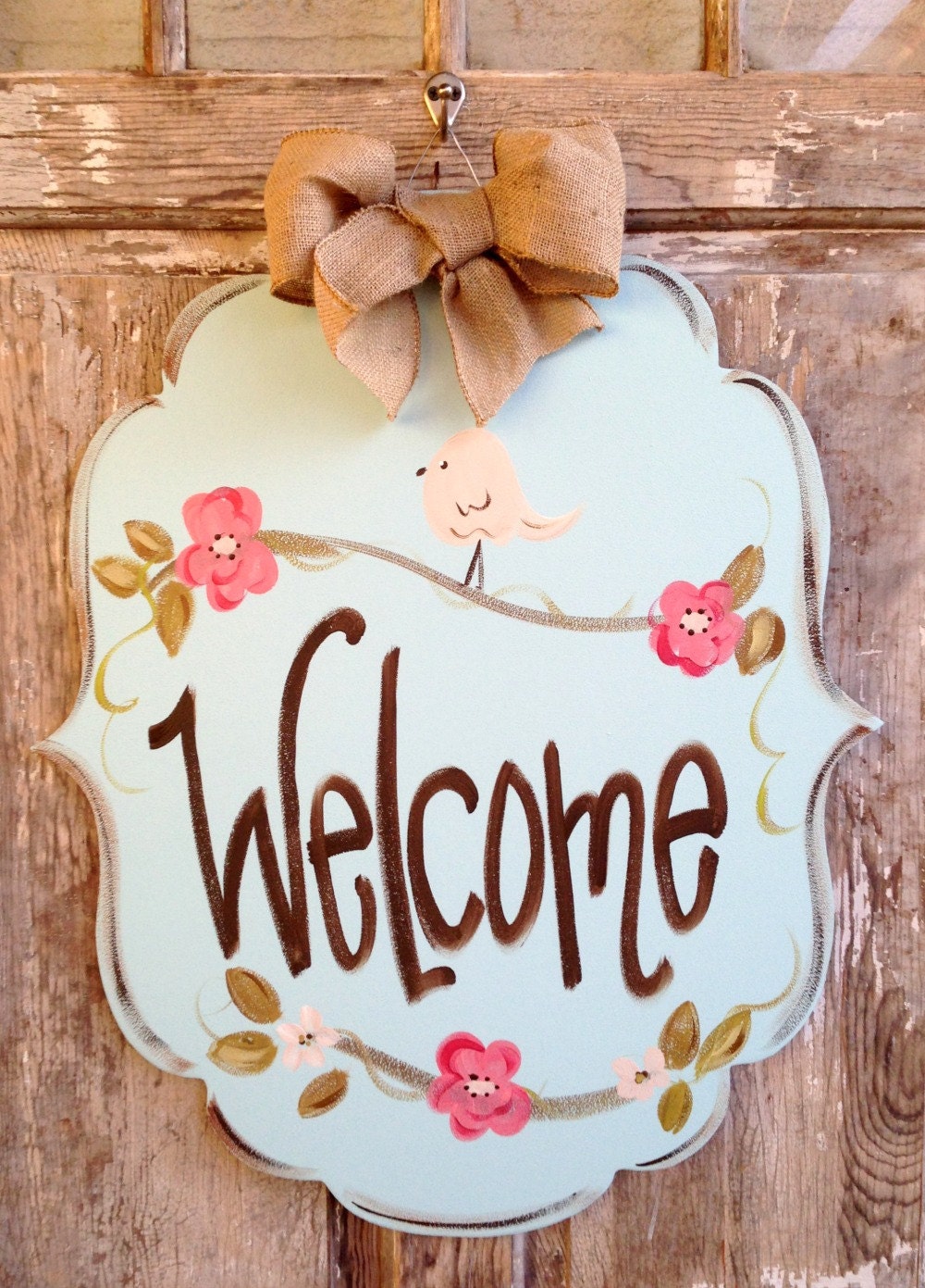 Sign Door Art Door Decor HandPainted Wreath