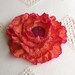 French Wired Ribbon Peony Flower pin Fuchsia Sunset Ombre with a vintage antique lace covered velvet center.