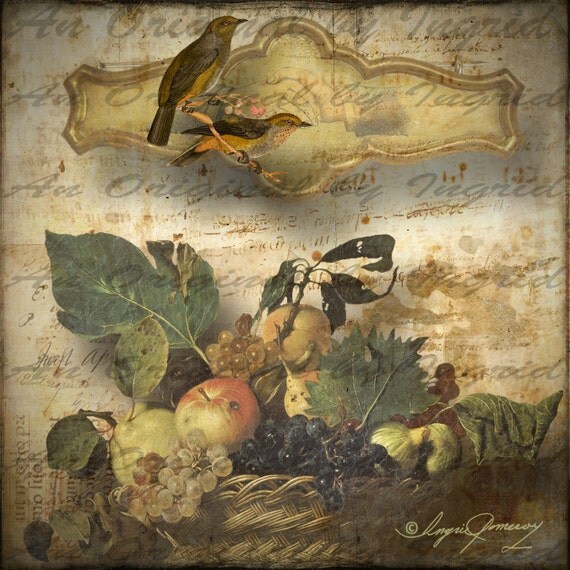 Still Life with Birds Digital Collage Greeting Card (Suitable for Framing)