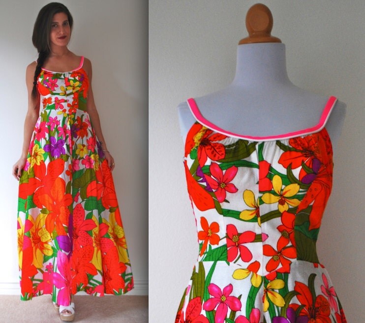 Vintage 60s May Queen Maxi Dress size small medium